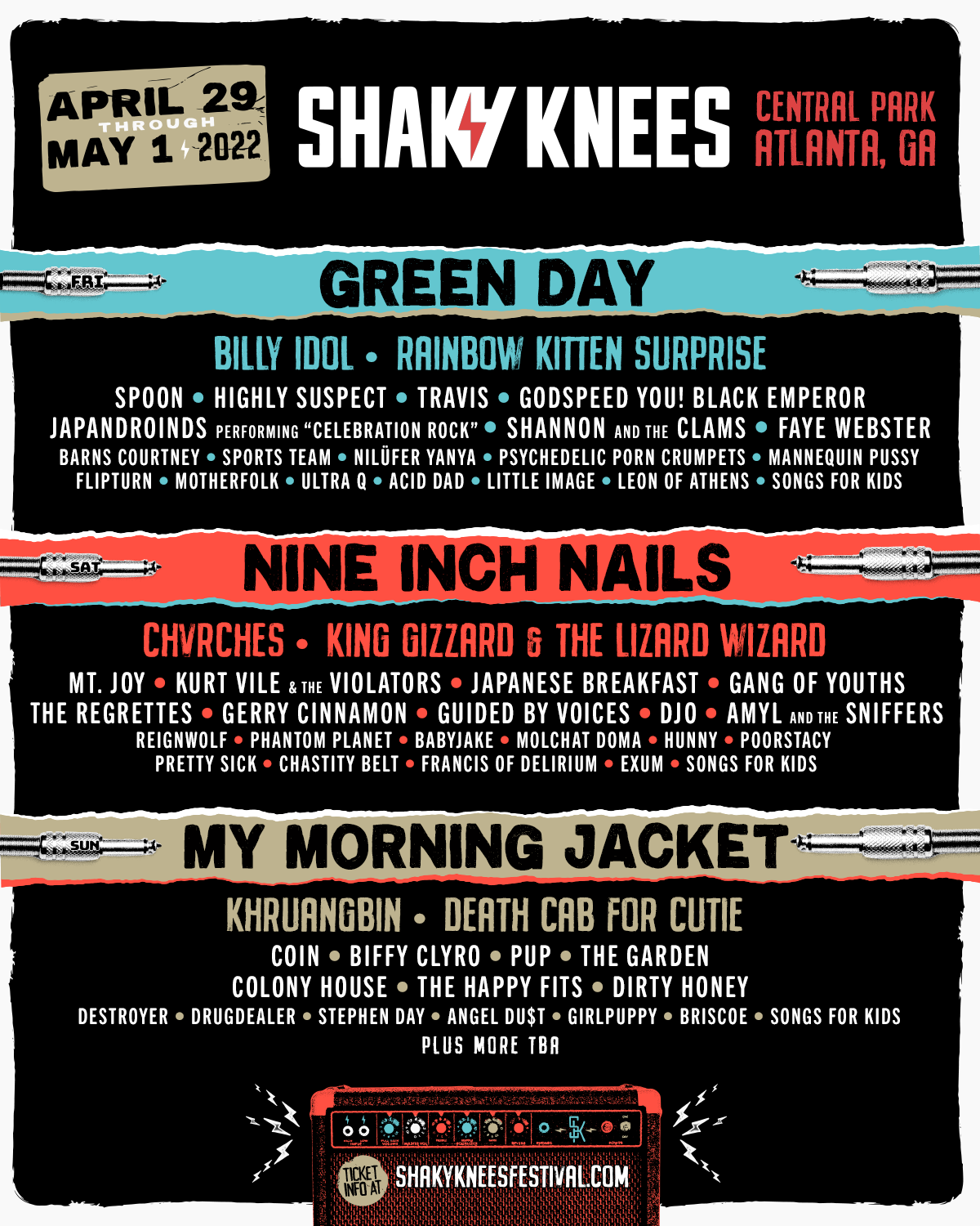 SHAKY KNEES 2022 LINEUP AND SCHEDULE April 29th May 1st 2022 IN